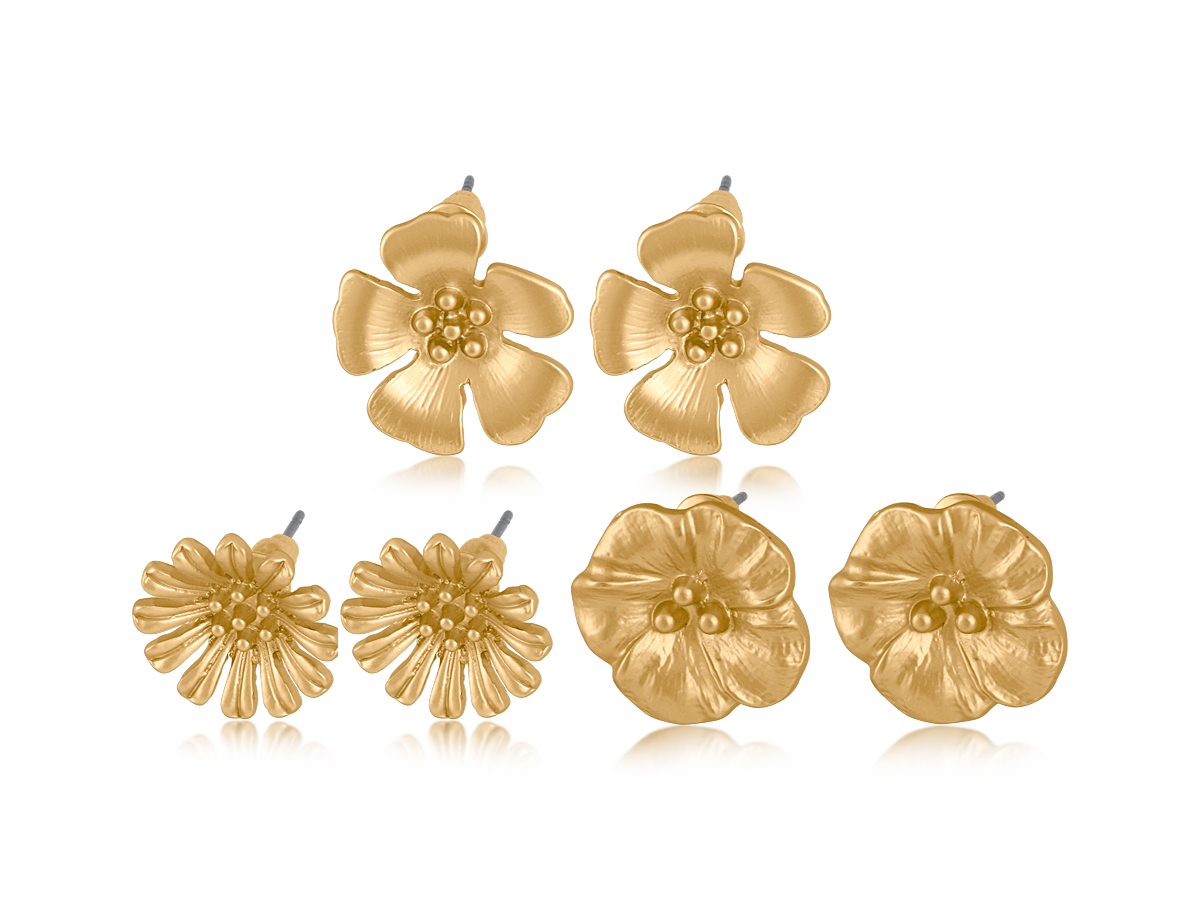 Picture of GOLD SANDRINE MULTI PACK OF FLOWER STUD EARRINGS