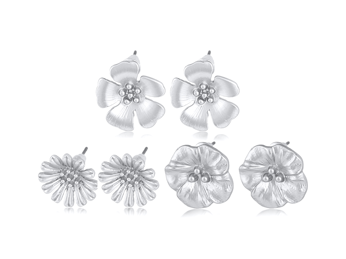 Picture of SILVER SANDRINE MULTI PACK OF FLOWER STUD EARRINGS
