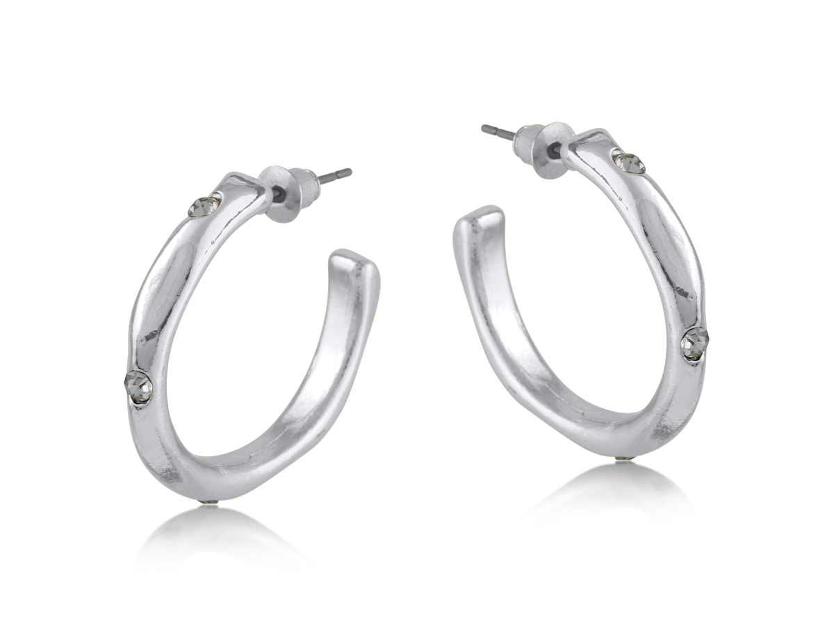 Picture of SILVER  PAMELA ENCRUSTED ORGANIC SHAPE HOOP EARRIN