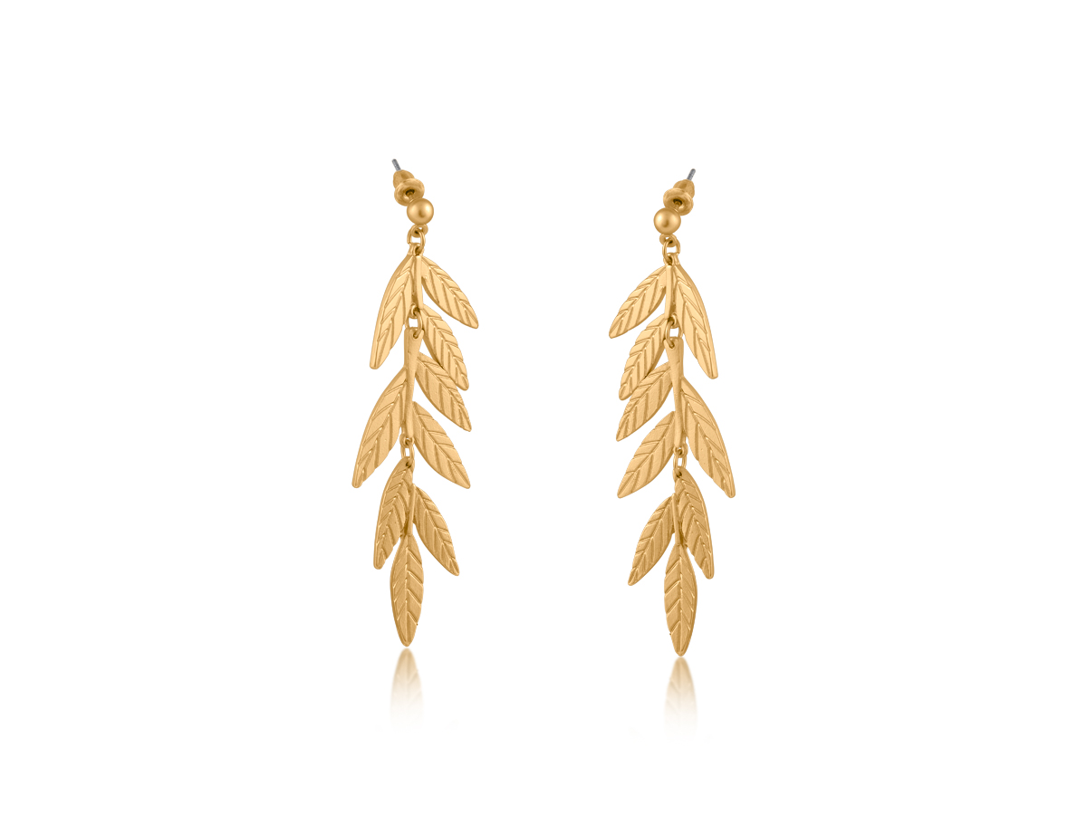 Picture of GOLD FREAYA LONG LEAF DANGLE EARRINGS