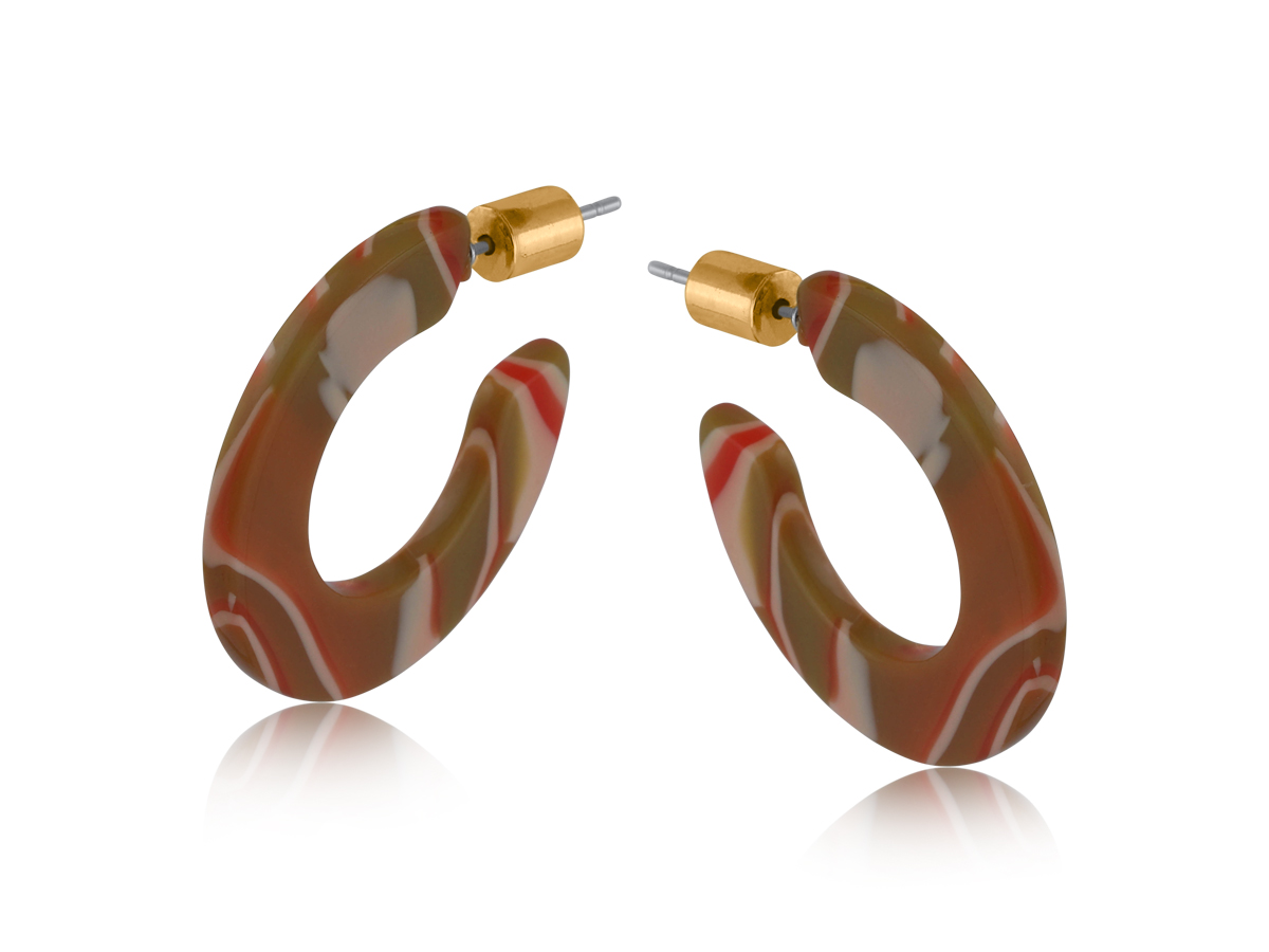 Picture of ORANGE KHAKI OLEANDRE FLAT OVAL RESIN HOOP EARRING