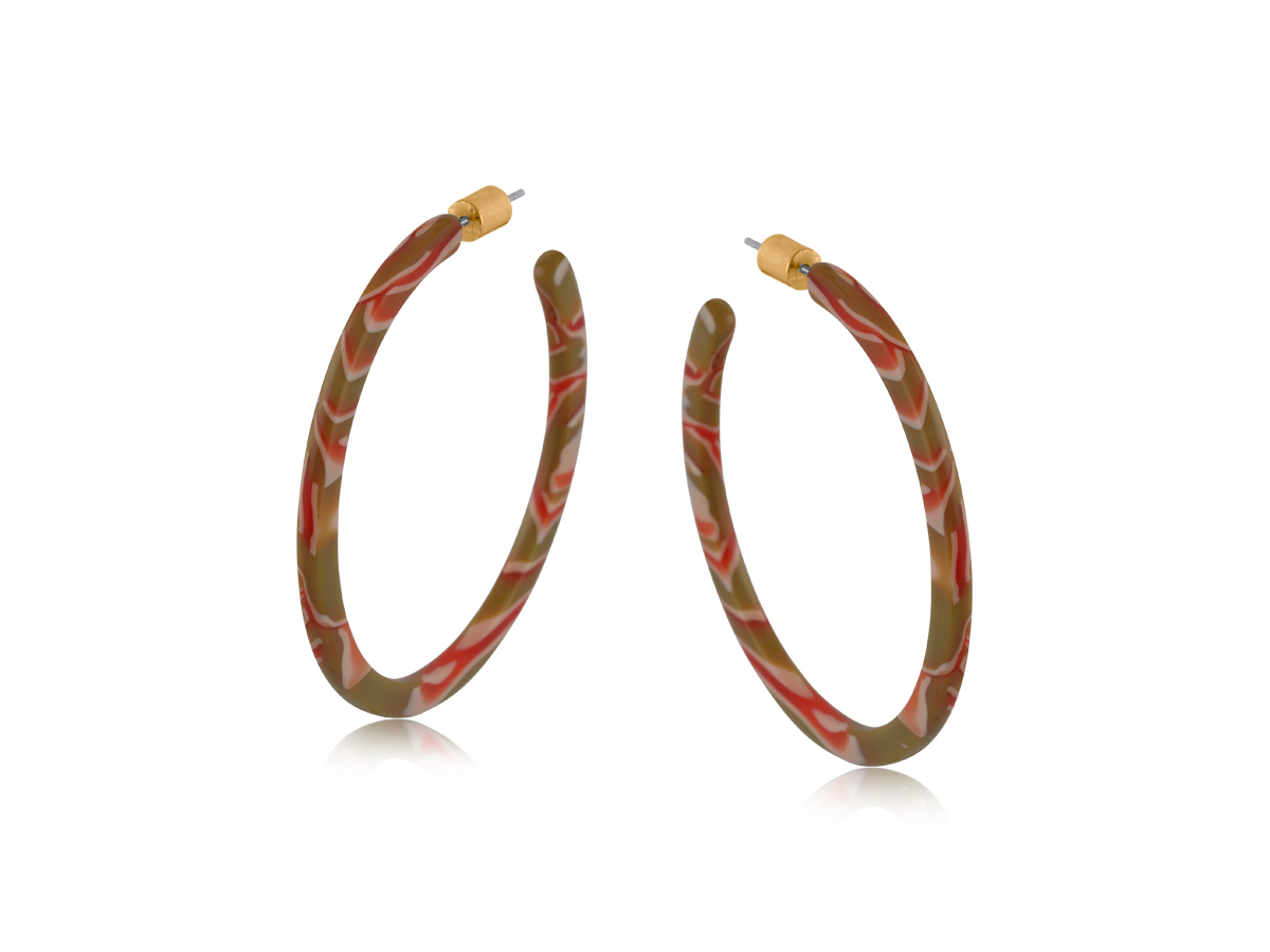 Picture of ORANGE KHAKI OLEANDRE RESIN STATEMENT HOOP EARRING