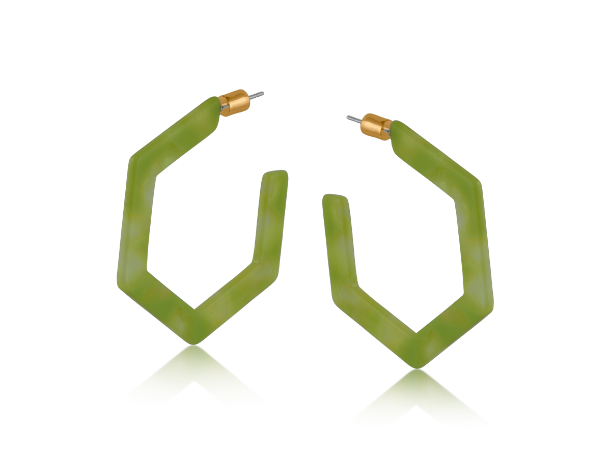 Picture of GREEN LIME OLEANDRE RESIN HEXAGON STATEMENT HOOP E