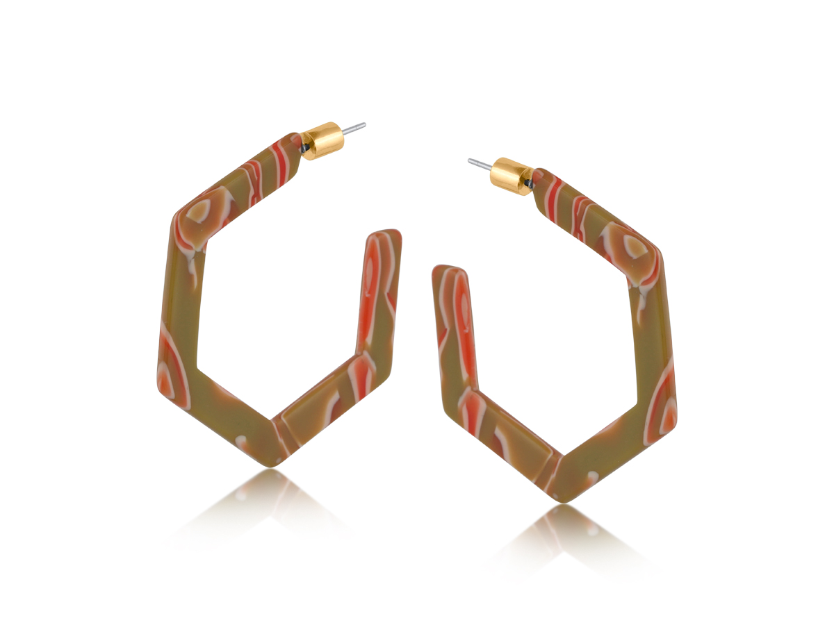 Picture of ORANGE KHAKI OLEANDRE RESIN HEXAGON STATEMENT HOOP