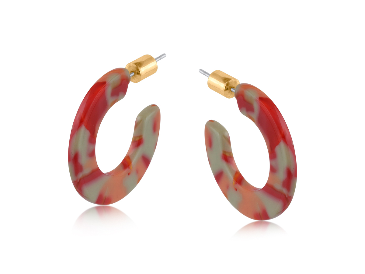 Picture of RED ORANGE BEIGE  HORTENSE FLAT OVAL RESIN HOOP EA