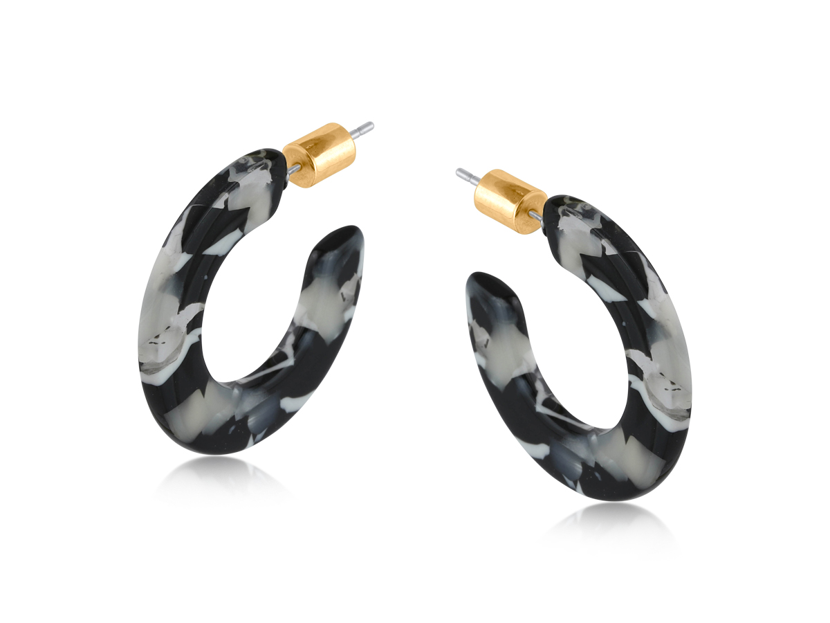 Picture of BLACK GREY WHITE  HORTENSE FLAT OVAL RESIN HOOP EA