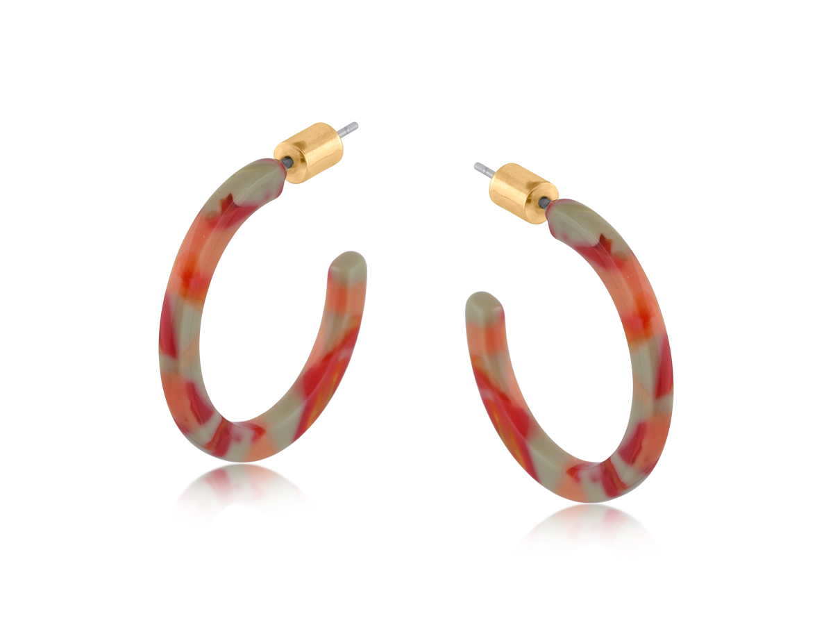 Picture of RED ORANGE BEIGE  HORTENSE THIN RESIN HOOP EARRING
