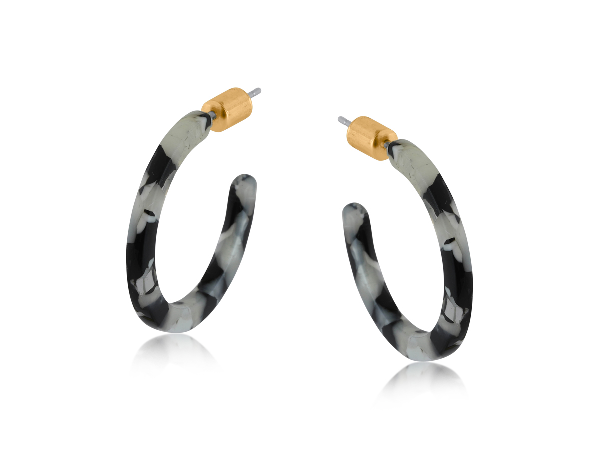 Picture of BLACK GREY WHITE  HORTENSE THIN RESIN HOOP EARRING
