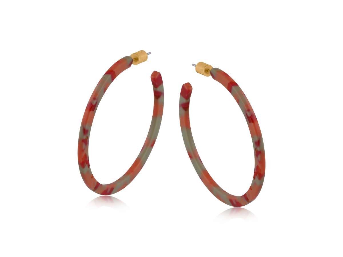 Picture of RED ORANGE BEIGE  HORTENSE RESIN STATEMENT HOOP EA