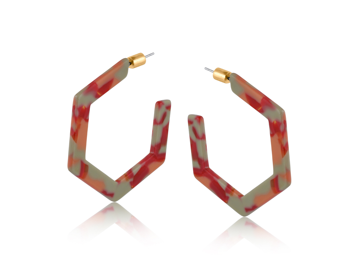 Picture of RED ORANGE BEIGE  HORTENSE RESIN HEXAGON STATEMENT