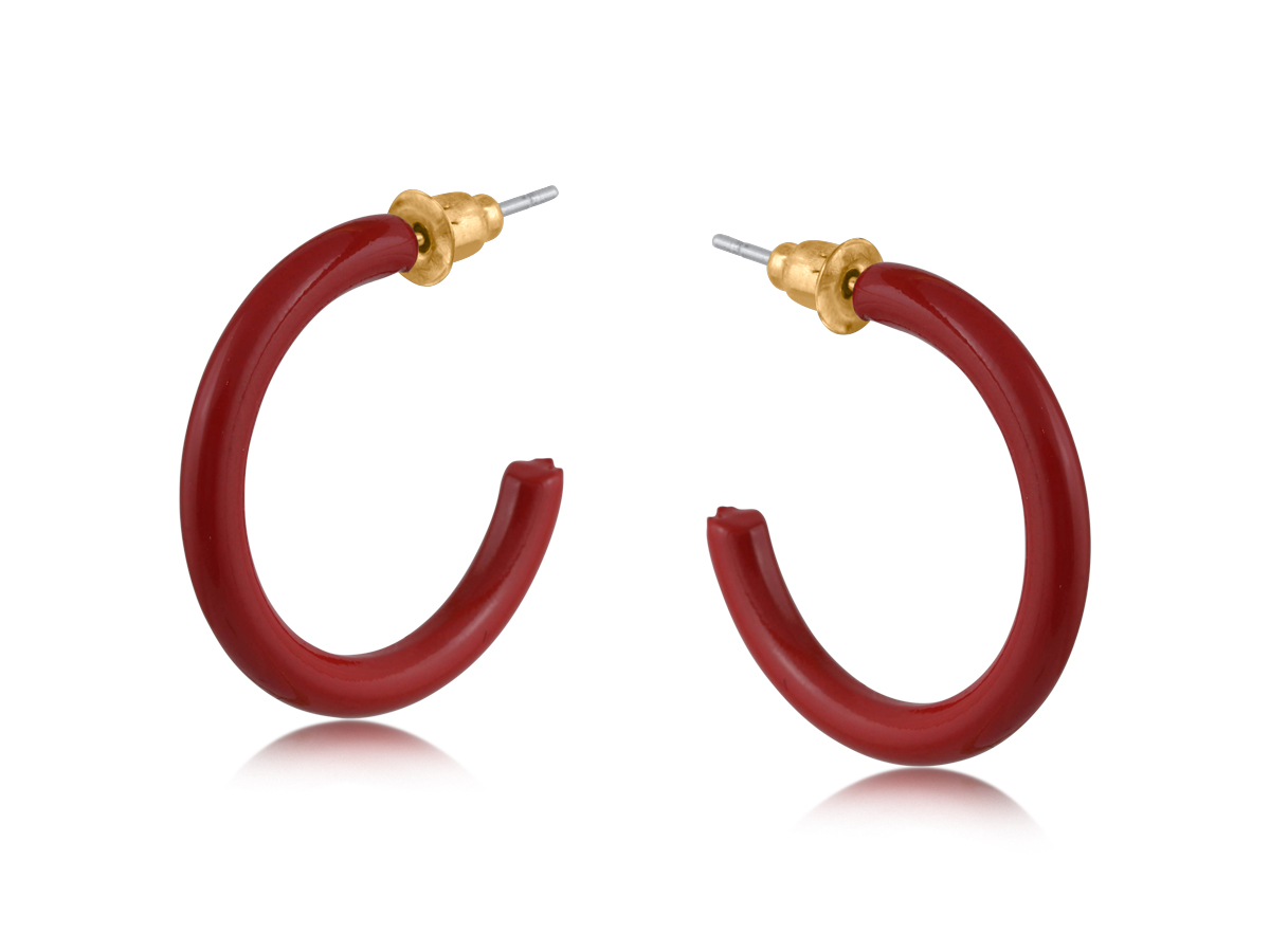 Picture of RED STAMENA ENAMELLED SIMPLE HOOP EARRINGS