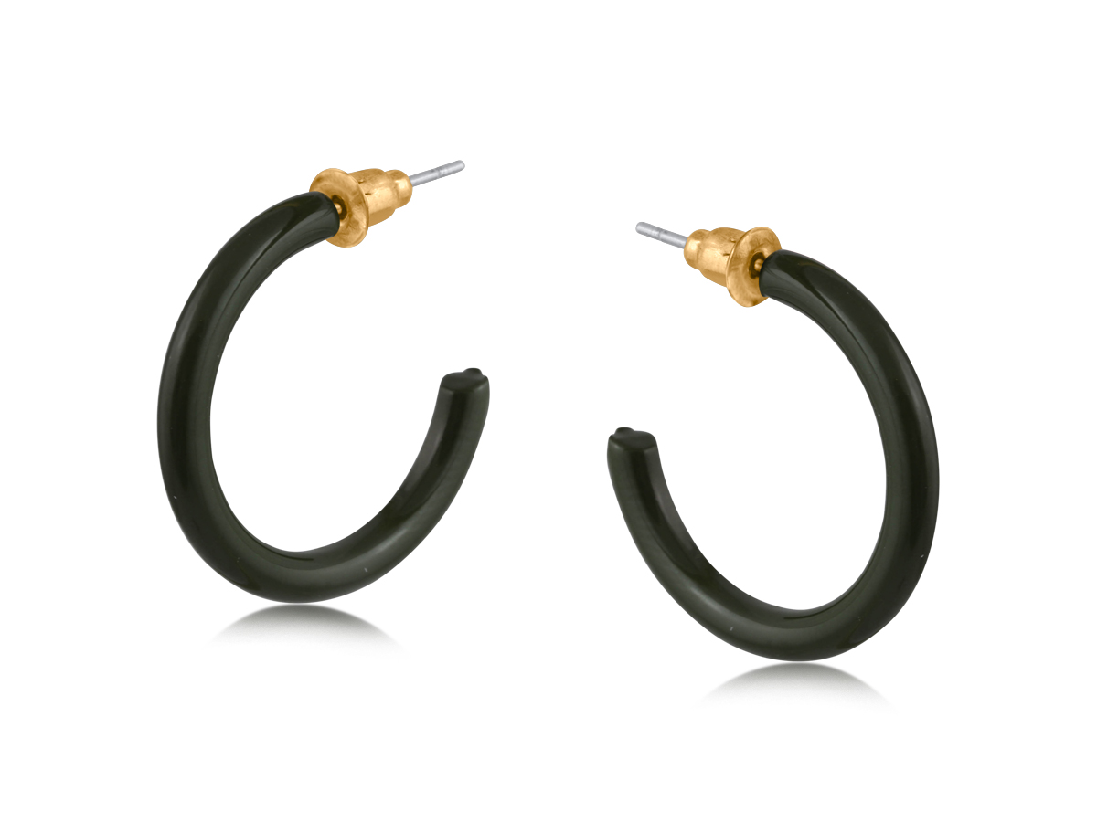 Picture of GREEN  STAMENA ENAMELLED SIMPLE HOOP EARRINGS