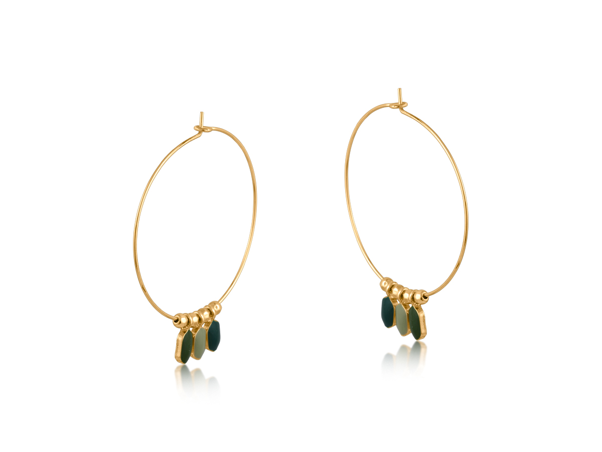 Picture of GREEN BEIGE  JULIANA DROP HOOP EARRINGS