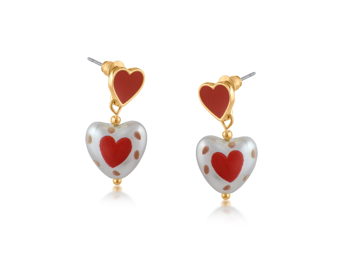 Picture of RED VLADISLAVA HEART PEARL EARRINGS