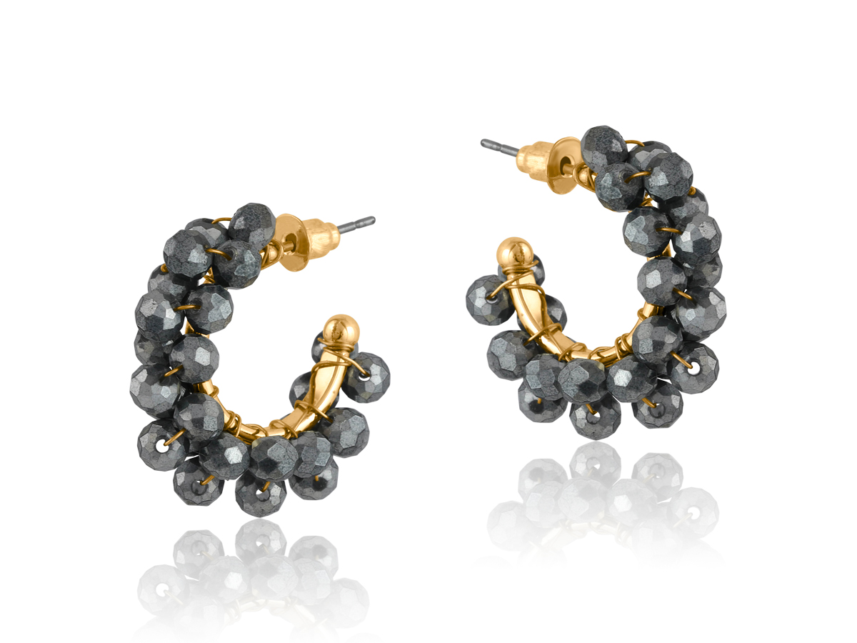 Picture of SILVER  MARINA CLUSTER BEADED HOOP EARRINGS
