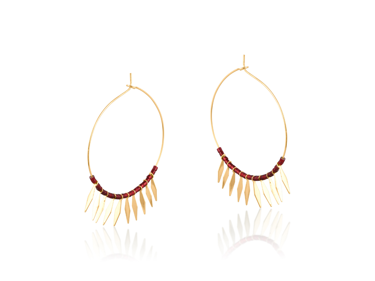 Picture of RED STANISLAVA BEADED HOOP EARRINGS