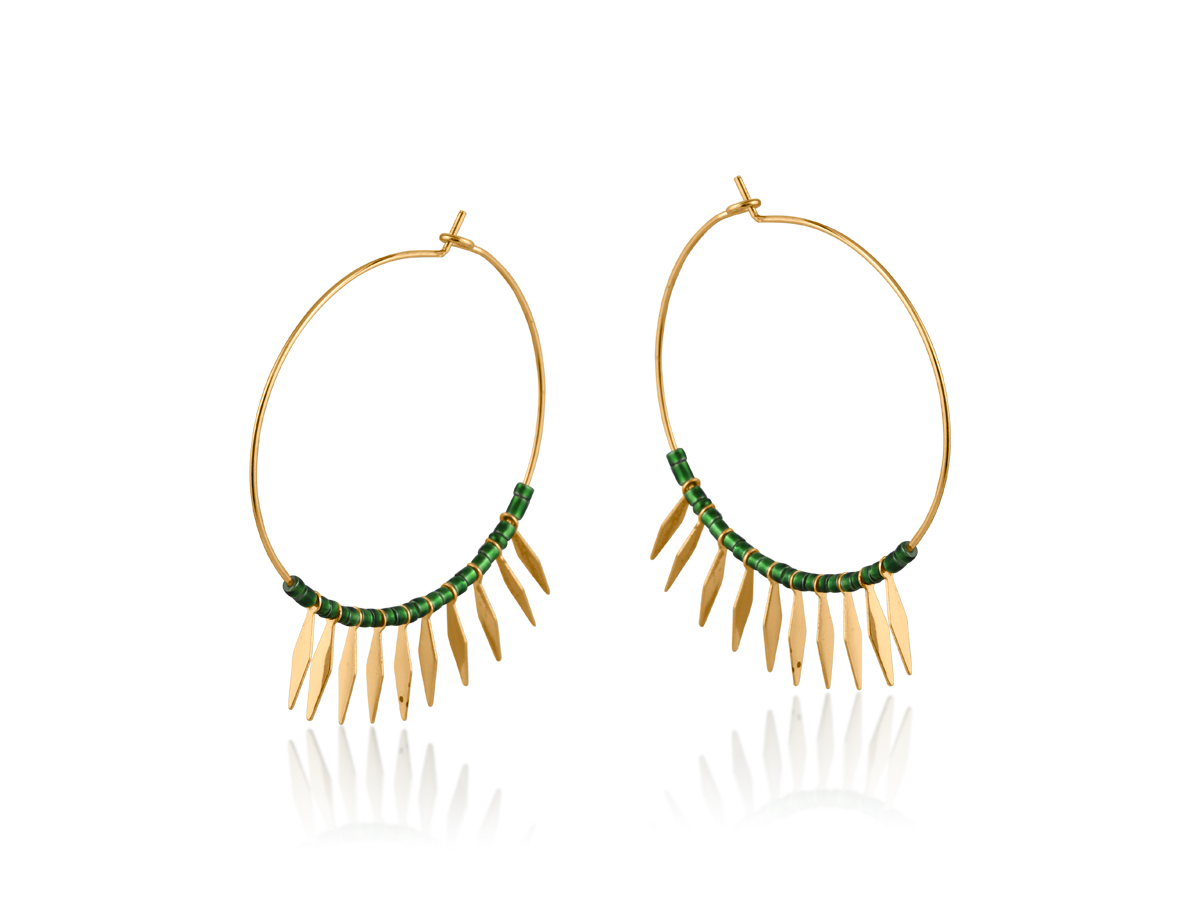 Picture of GREEN STANISLAVA BEADED HOOP EARRINGS