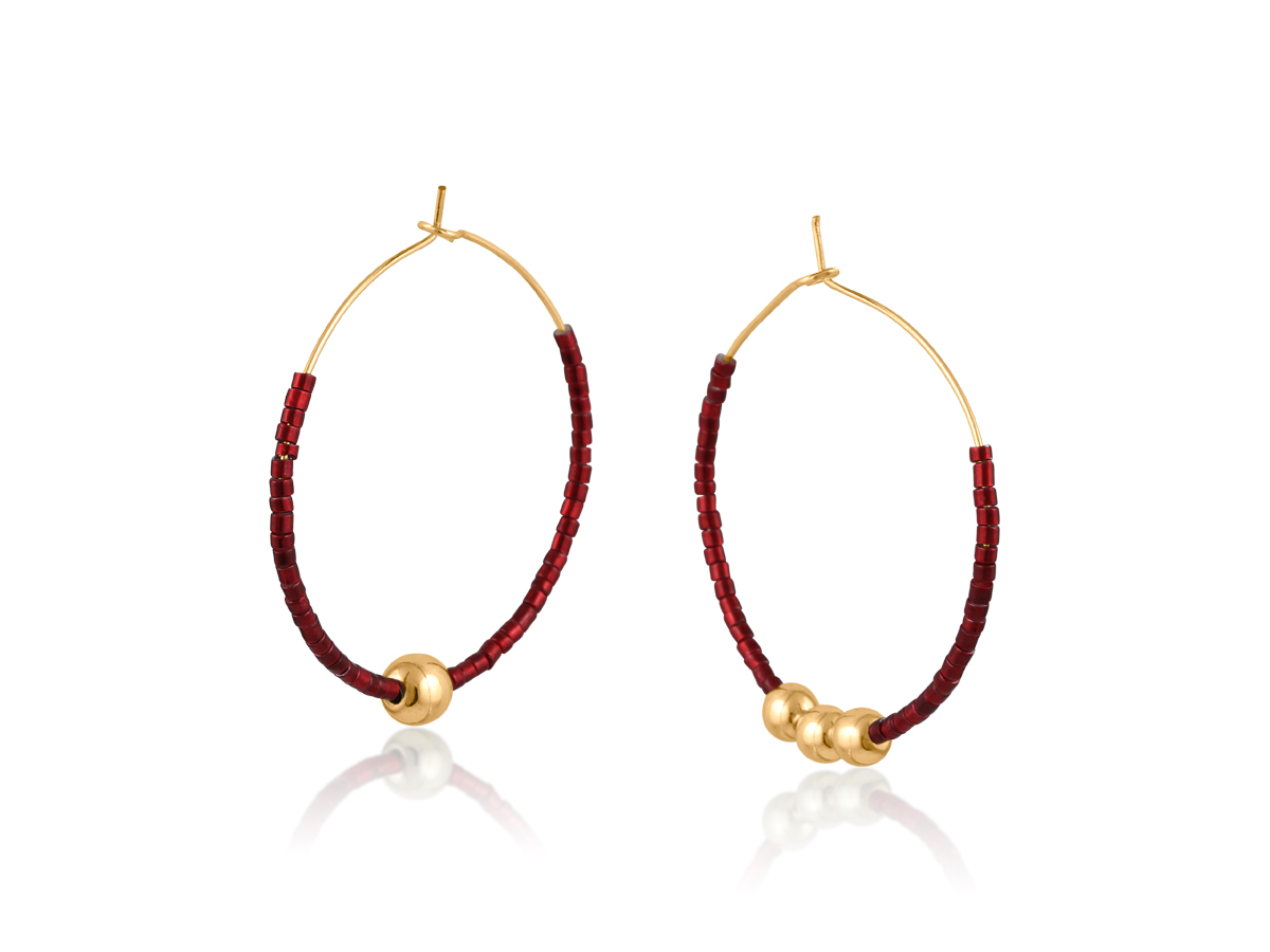 Picture of RED ANASTASIA BEADED HOOP EARRINGS