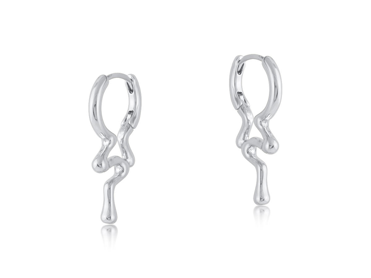 Picture of SILVER  MARSEILLE ORGANIC DROP HOOP EARRINGS