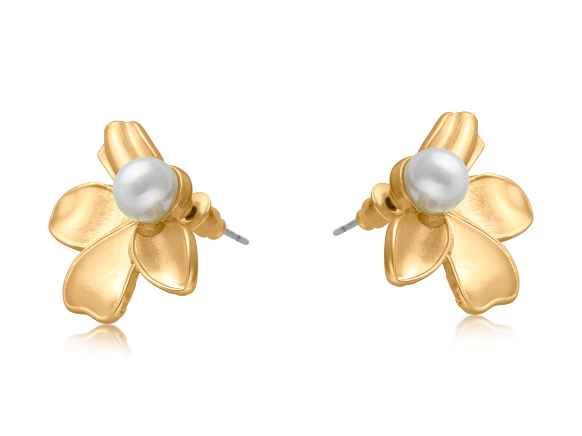 Picture of MATTE GOLD BEATRICE PEARL FLORAL MATTE  EARRINGS