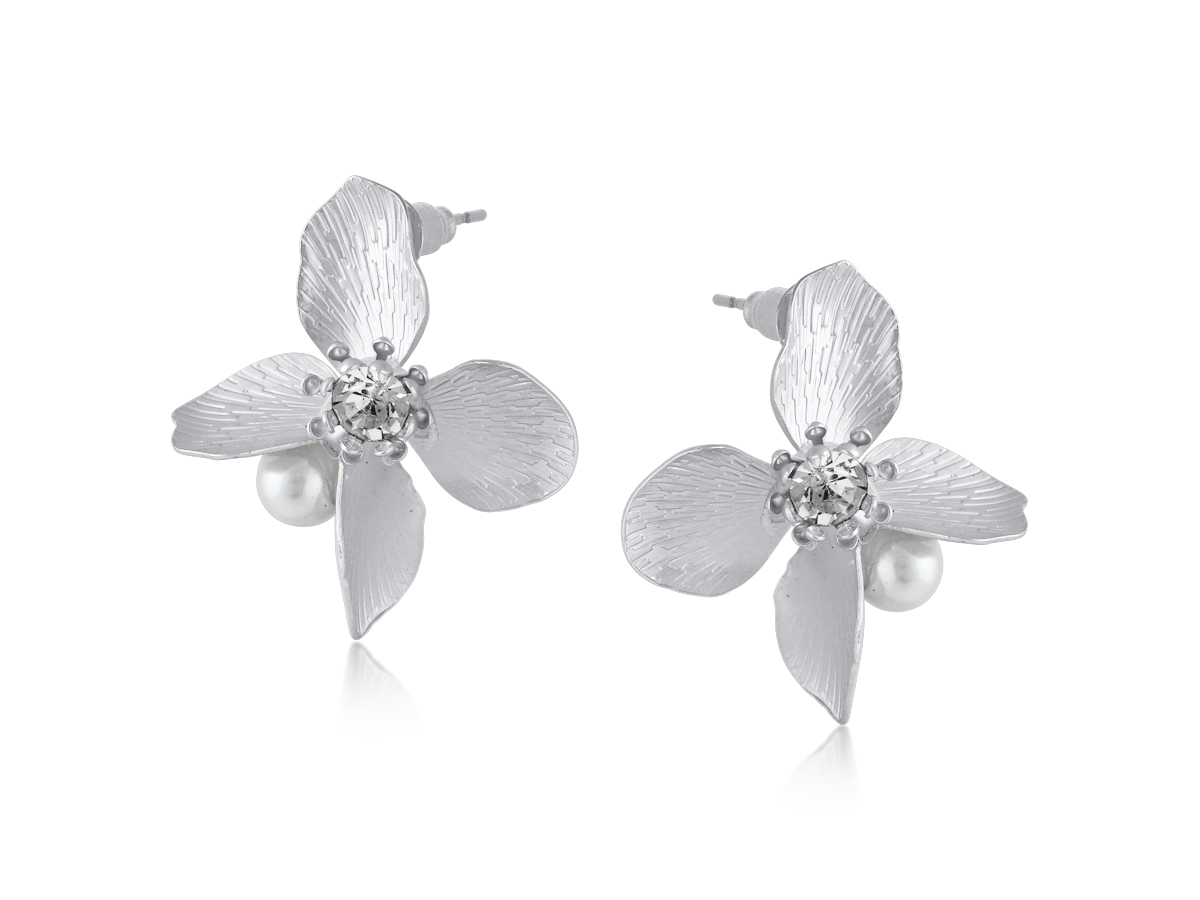 Picture of MATTE SILVER  CORDELIA MATTE FLORAL EARRINGS