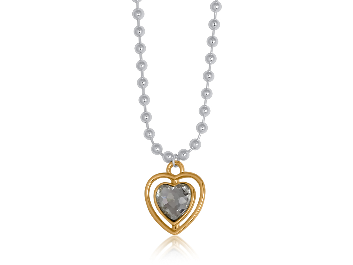Picture of TWO TONE SILVER GOLD  FLORE TWO TONE HEART NECKLAC