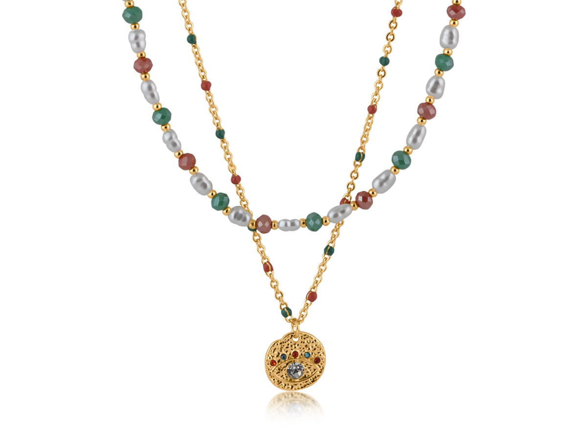 Picture of ORANGE/GREEN  CASIS BEADED SET OF NECKLACES