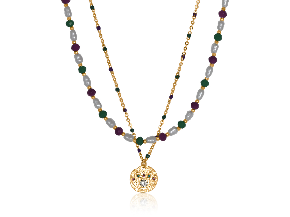 Picture of PURPLE/EMERALD  CASIS BEADED SET OF NECKLACES