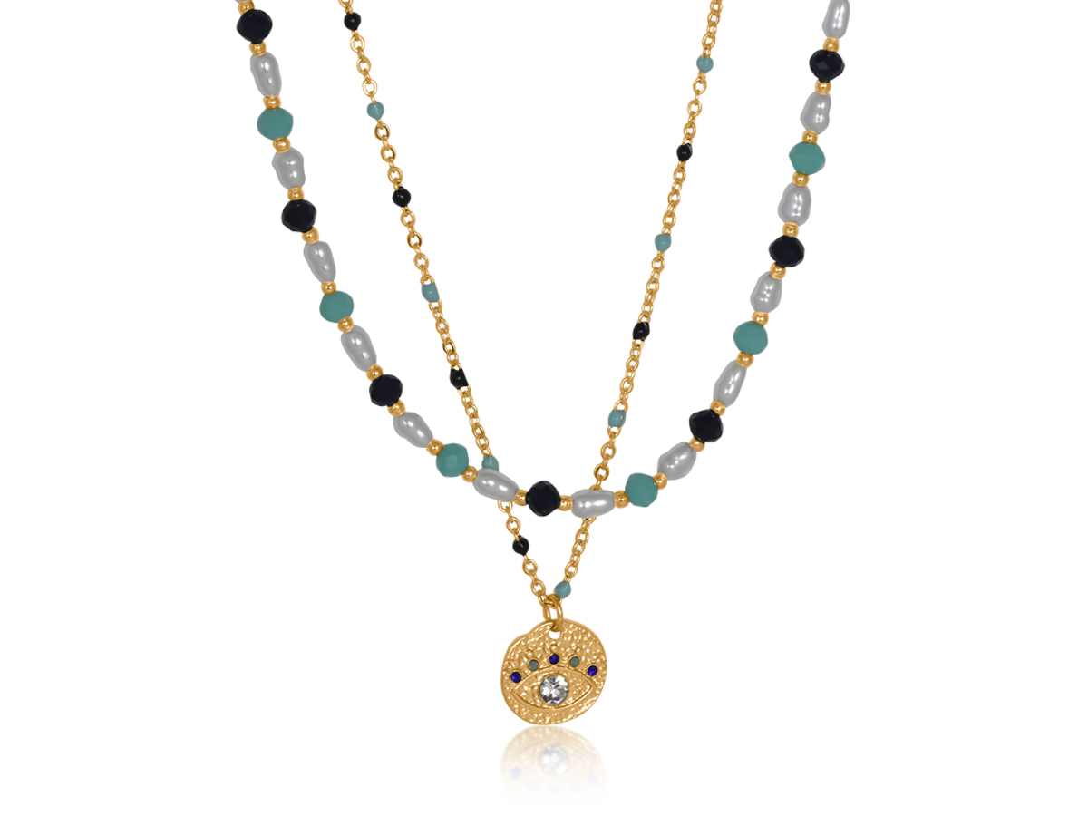Picture of NAVY/TURQUOISE CASIS BEADED SET OF NECKLACES