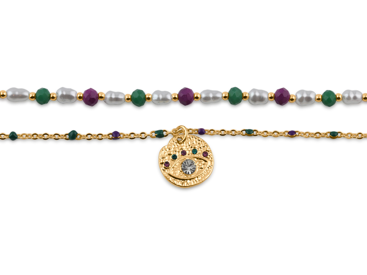 Picture of PURPLE/EMERALD  CASIS BEADED SET OF BRACELETS