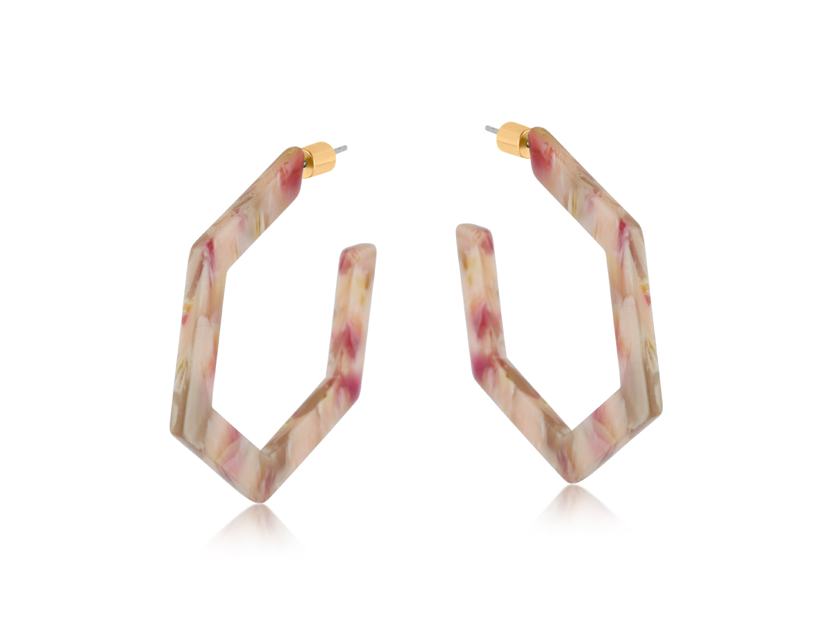 Picture of PEACH  SYLVIA RESIN HEXAGONAL EARRINGS