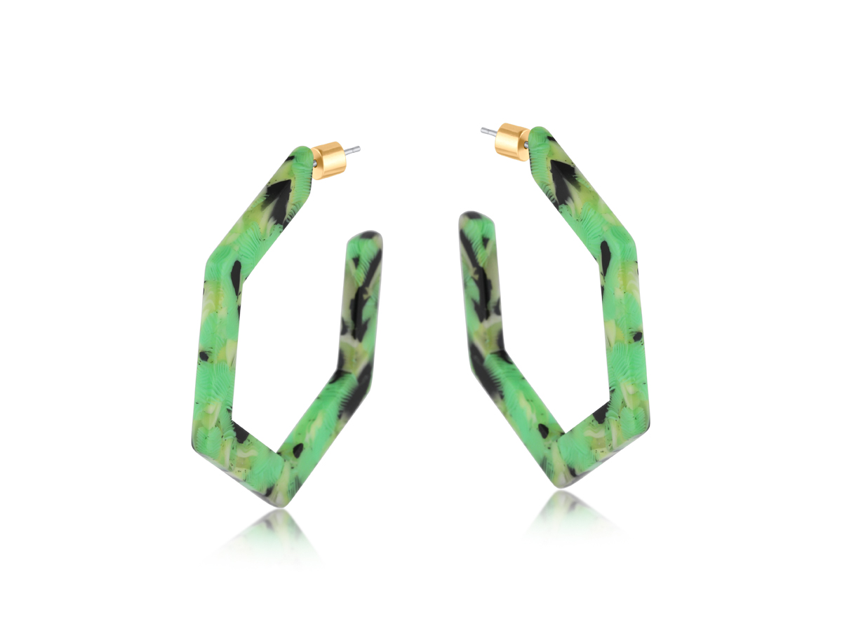 Picture of GREEN  ILONA RESIN HEXAGONAL EARRINGS