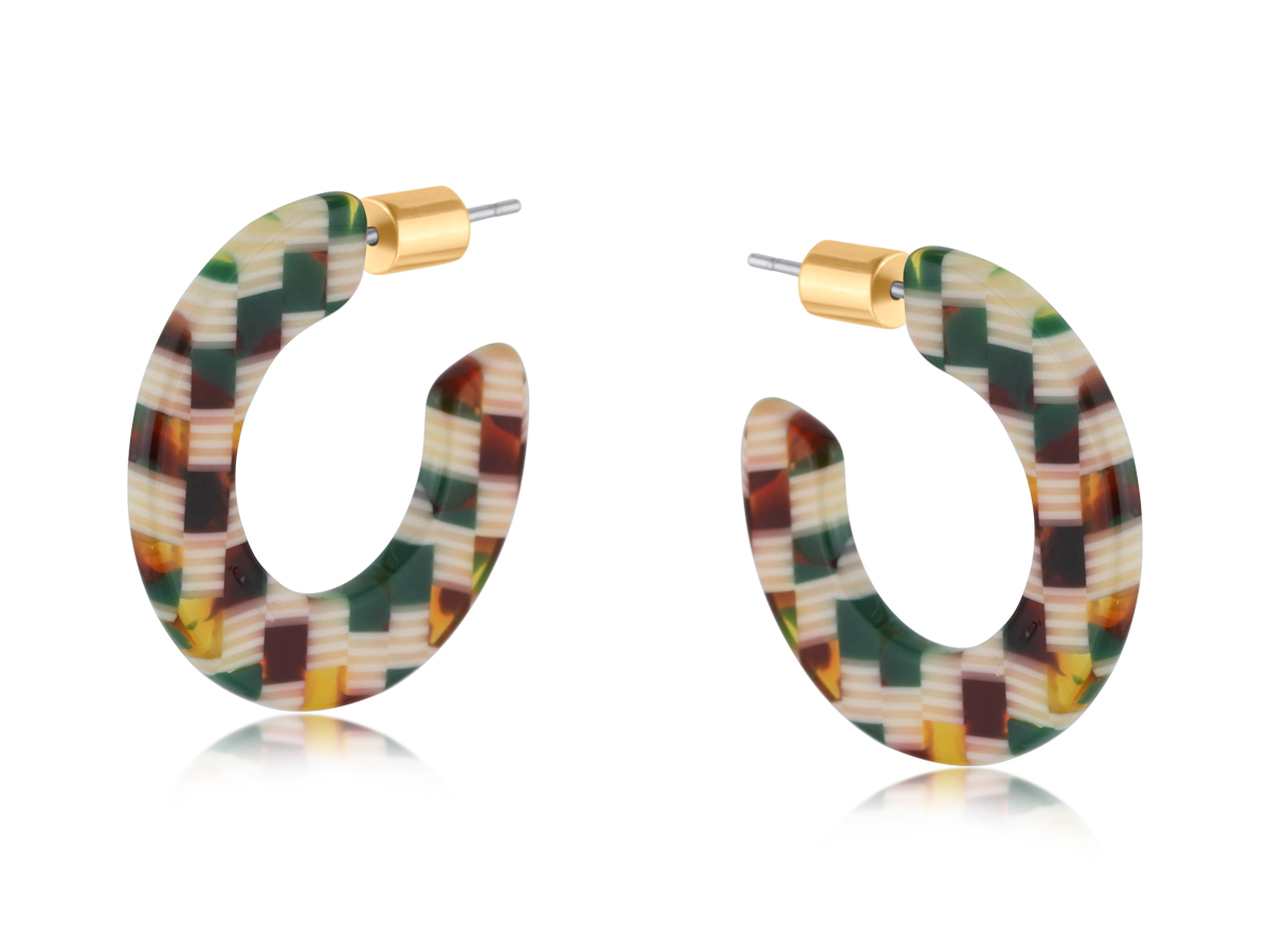 Picture of BROWN GREEN  MARIE RESIN HOOP EARRINGS