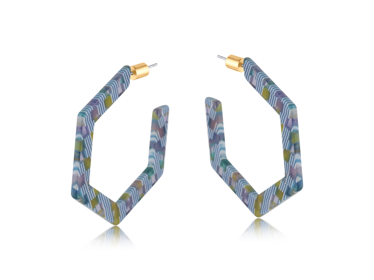 Picture of BLUE  MARIE RESIN HEXAGONAL EARRINGS