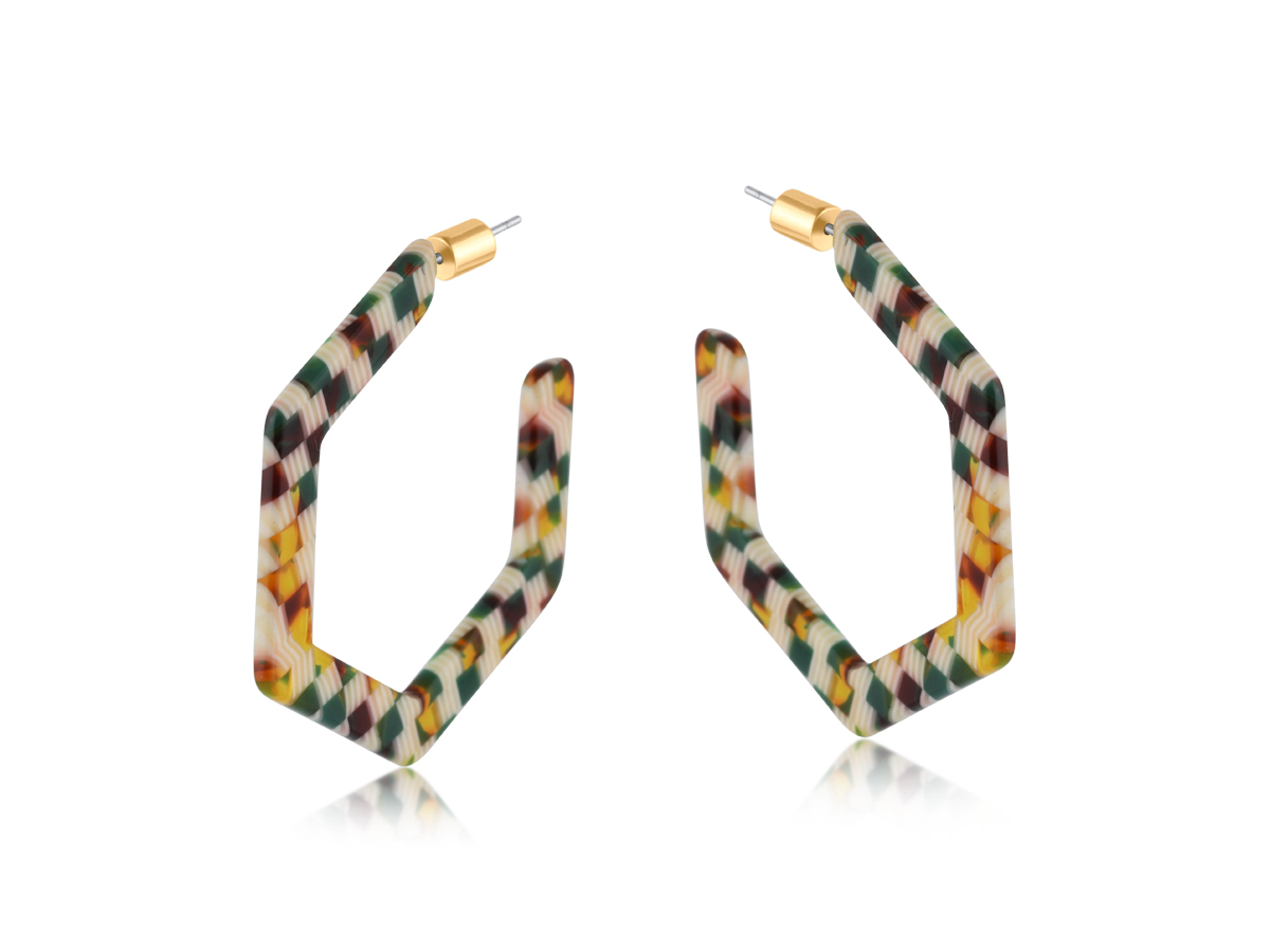 Picture of BROWN GREEN  MARIE RESIN HEXAGONAL EARRINGS