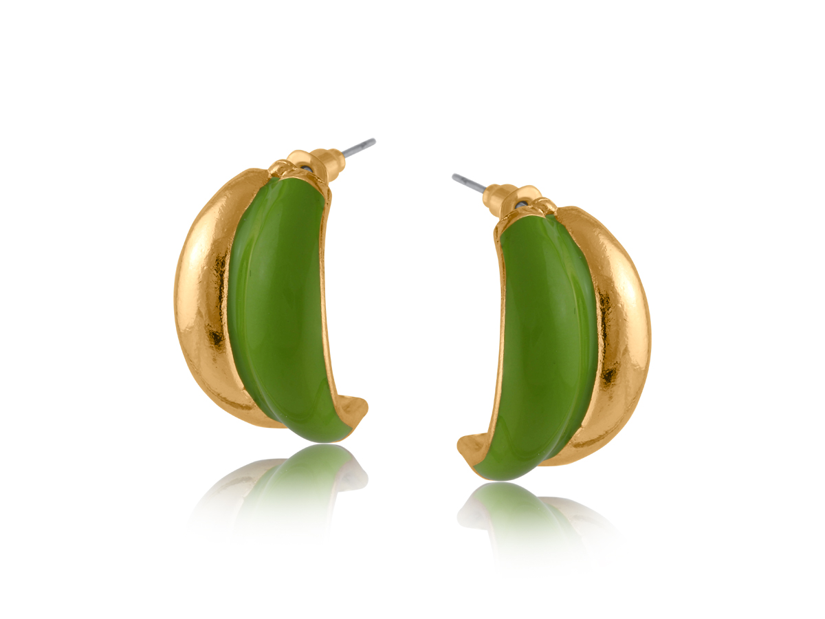 Picture of GREEN  LILA ORGANIC SHAPE ENAMELLED HOOP EARRINGS