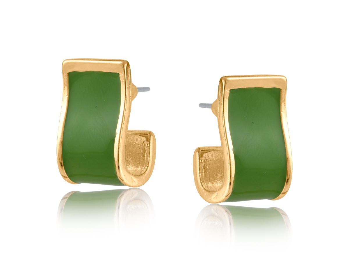 Picture of GREEN  IVONA ORAGANIC SHAPE ENAMELLED HOOP EARRING
