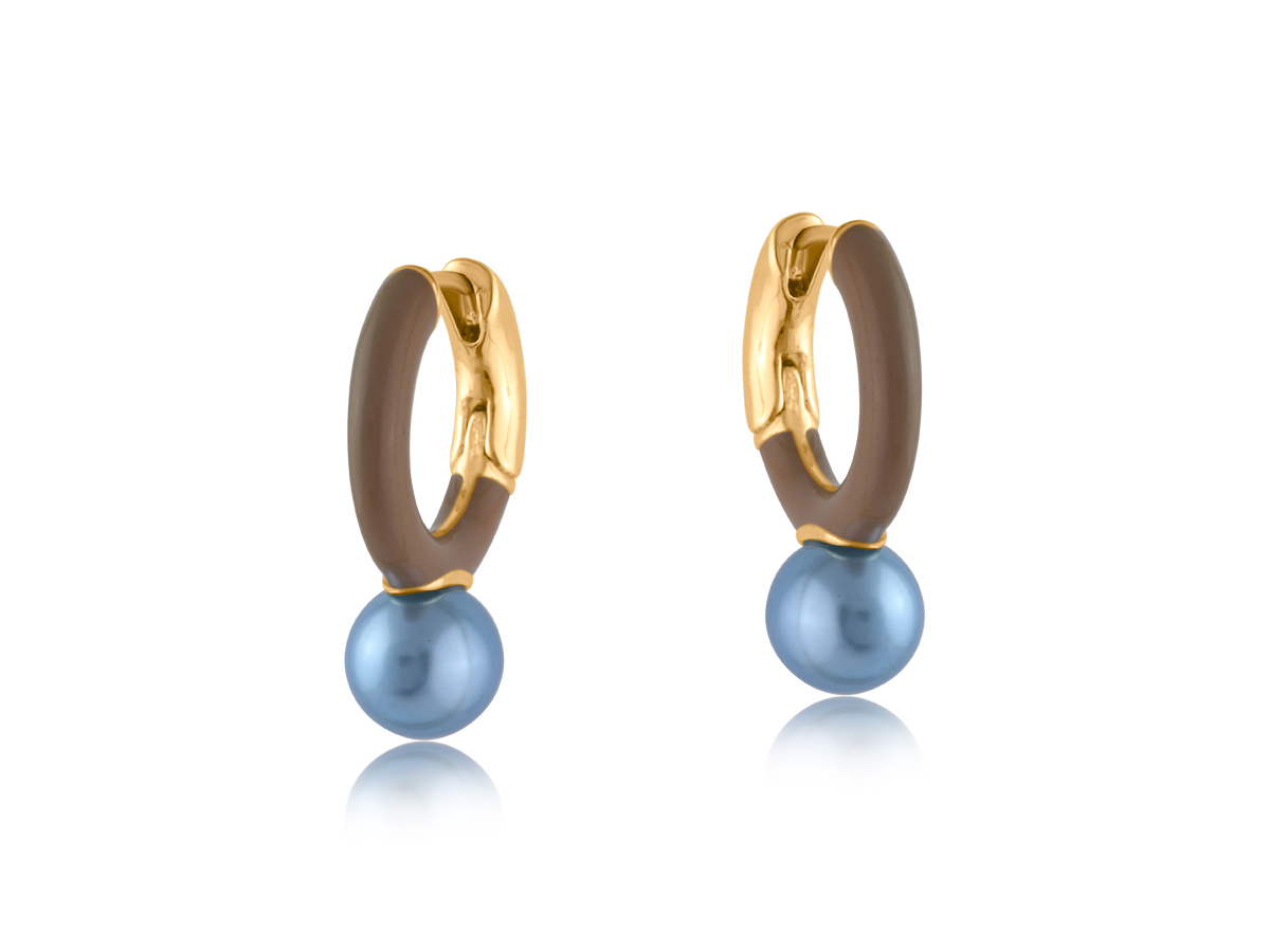 Picture of BEIGE BLUE FIONA ENAMELLED TWO TONE EARRINGS