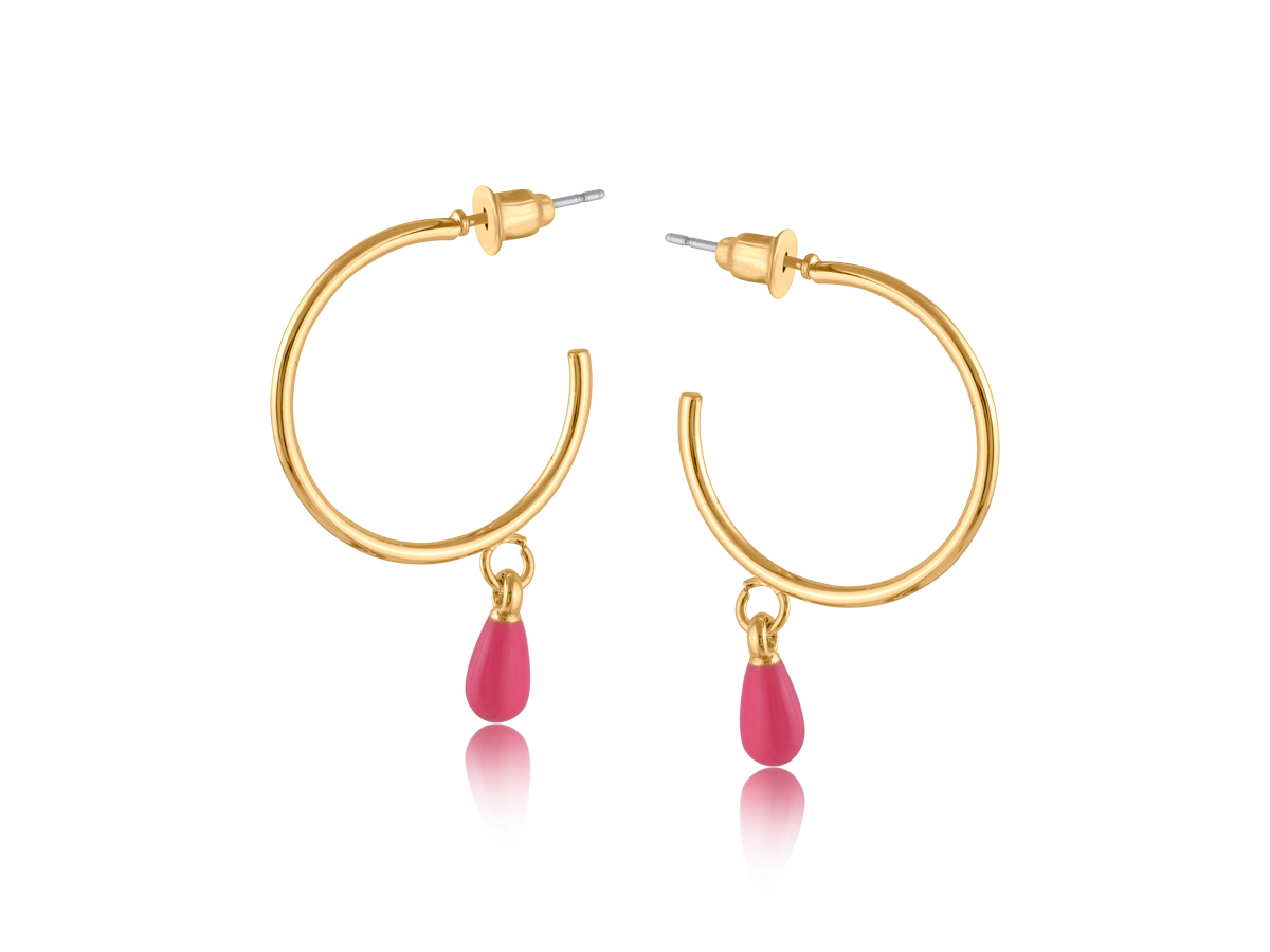 Picture of PINK MONICA PAINTED DROP FINE HOOP EARRINGS