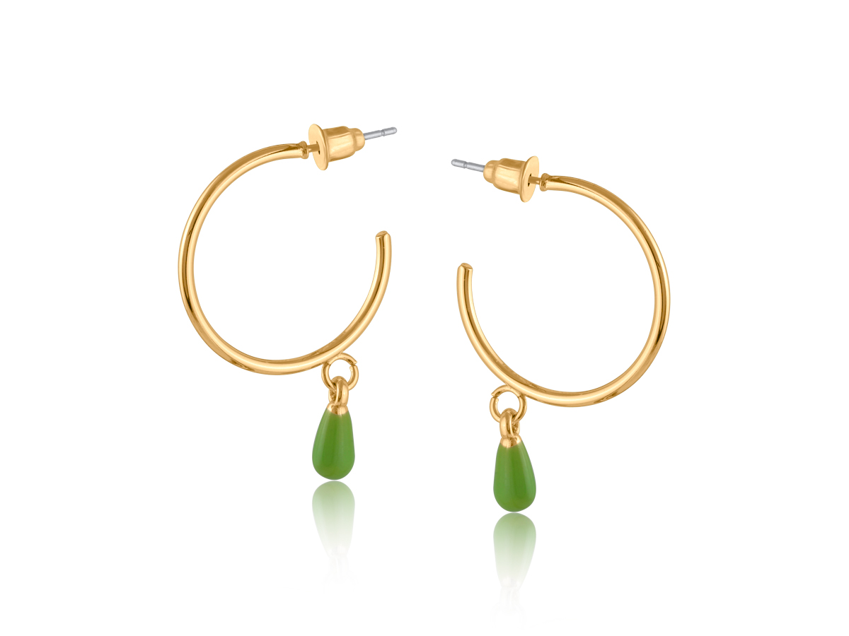 Picture of GREEN  MONICA PAINTED DROP FINE HOOP EARRINGS