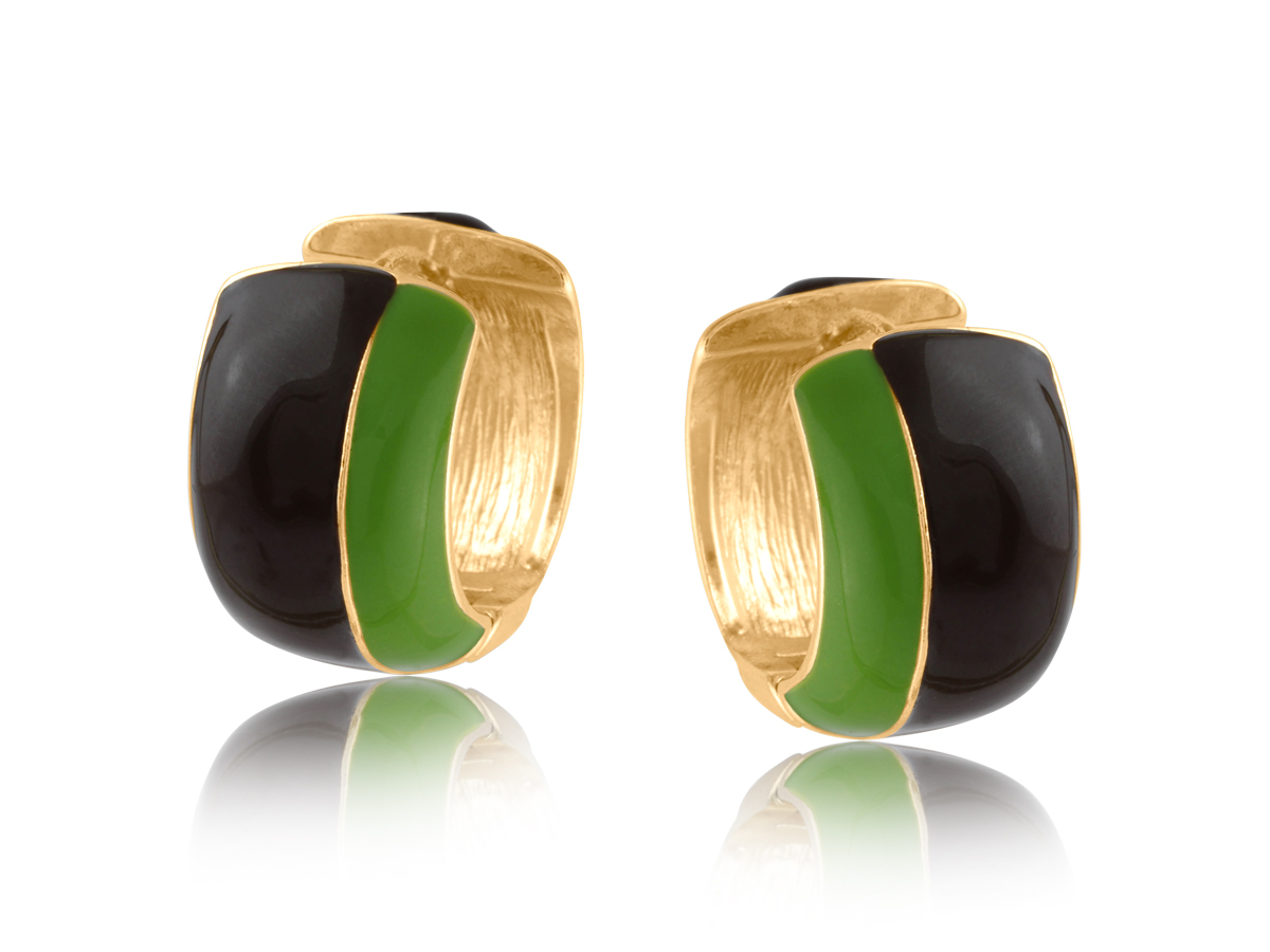 Picture of BROWN GREEN SYLVANA TWO TONE ENAMELLED EARRINGS