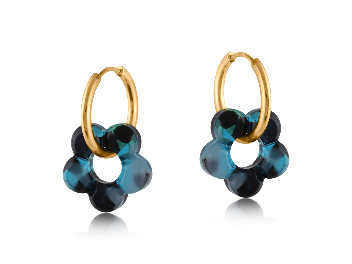 Picture of BLUE/BLACK HISPANIA METAL AND RESIN FLORAL EARRING