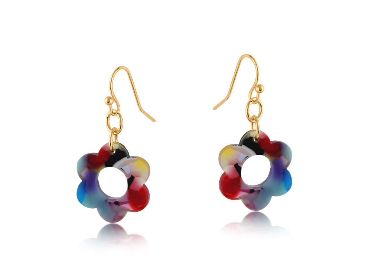 Picture of RED/ORANGE/LILAC LOTTIE DAISY RESIN EARRINGS