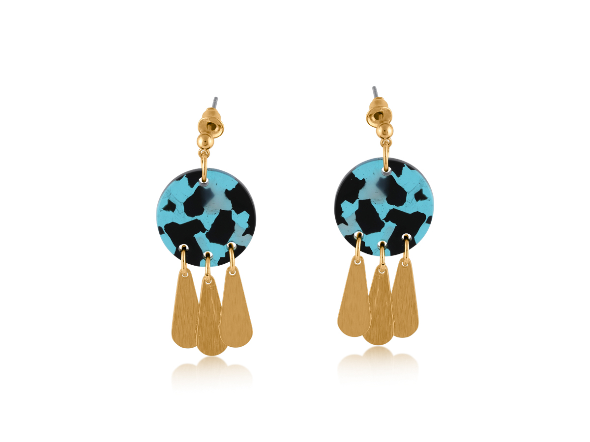 Picture of BLUE/BLACK CARINA MIXED METAL AND RESIN EARRINGS