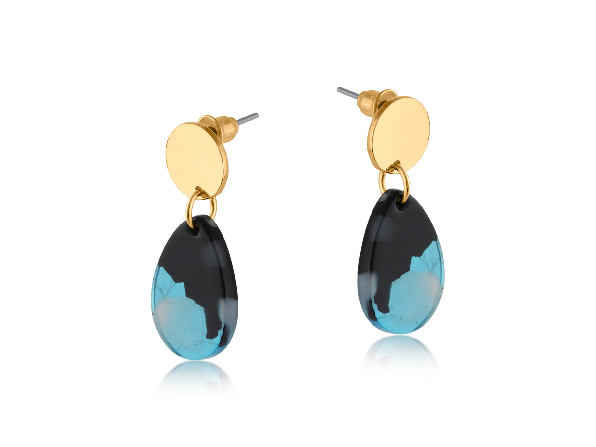 Picture of BLUE/BLACK CASPIA MIXED METAL AND RESIN DROP EARRI