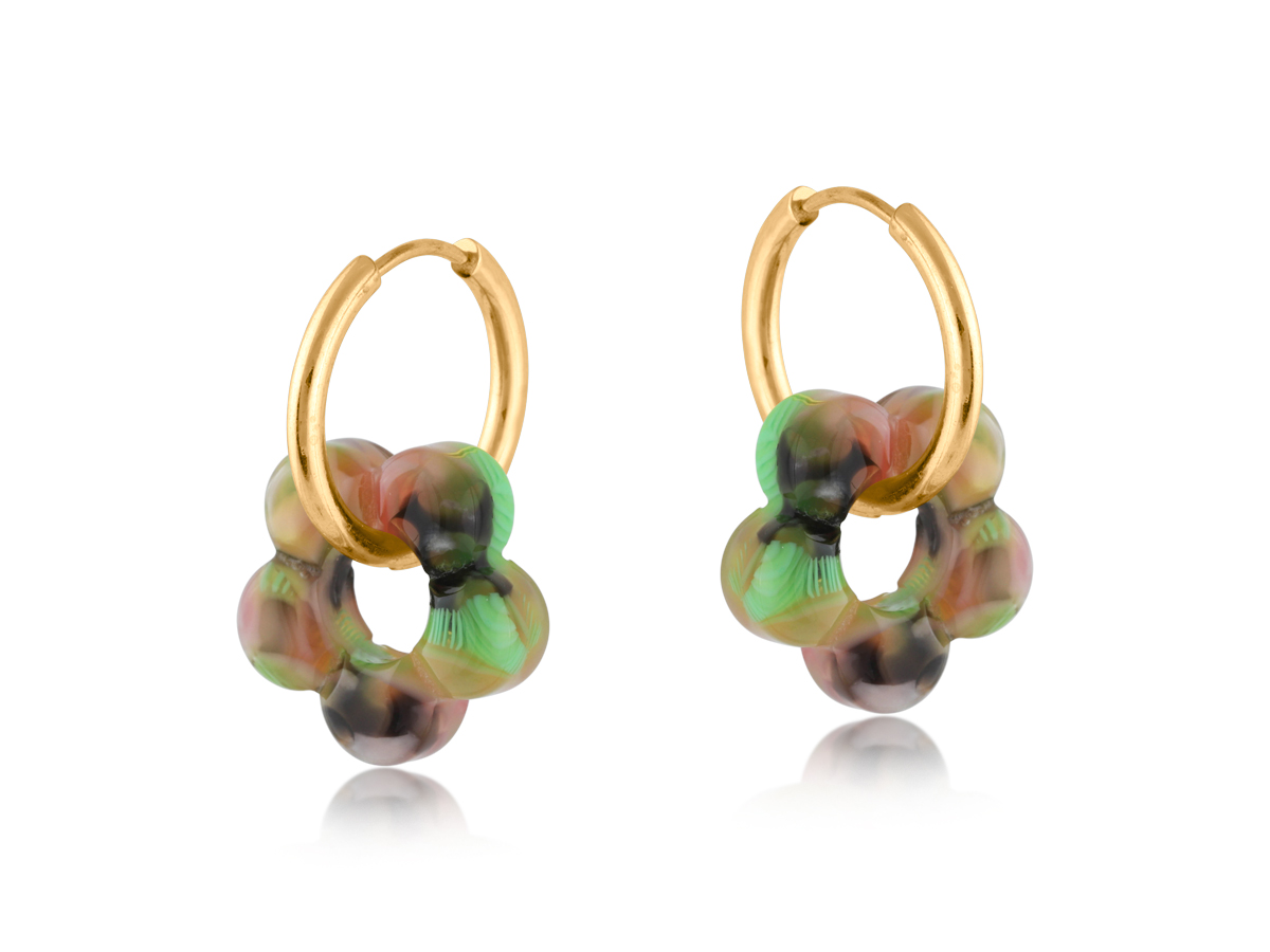 Picture of PINK  POLLY SMALL DISC AND RESIN FLORAL EARRINGS
