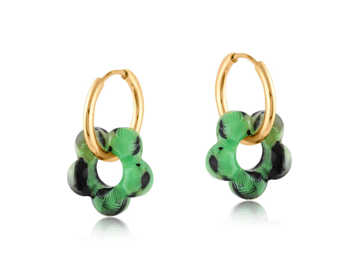 Picture of GREEN  POLLY SMALL DISC AND RESIN FLORAL EARRINGS