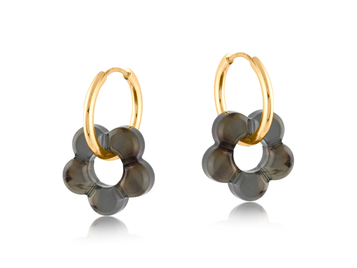 Picture of GREY  POLLY SMALL DISC AND RESIN FLORAL EARRINGS
