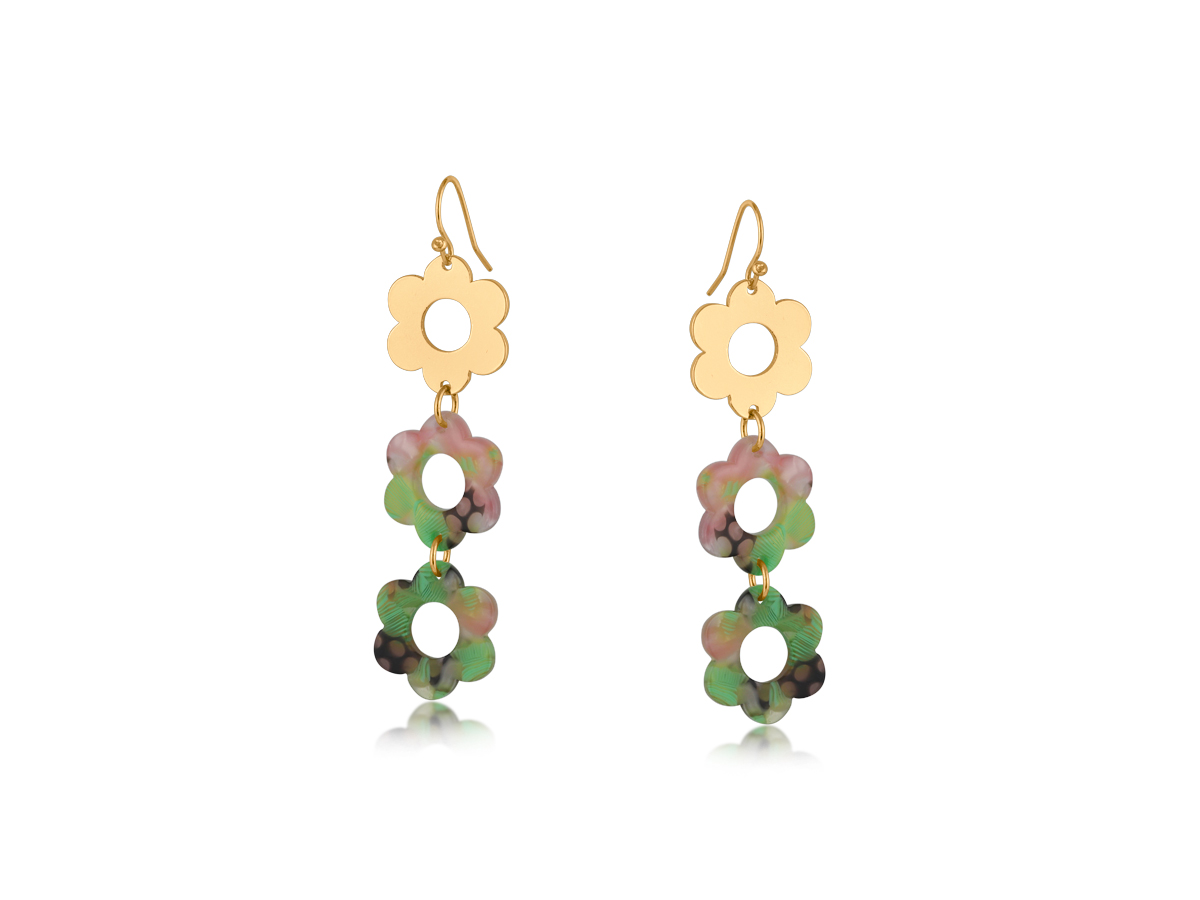 Picture of PINK  ISABELLA FLORAL METAL AND RESIN DROP EARRING