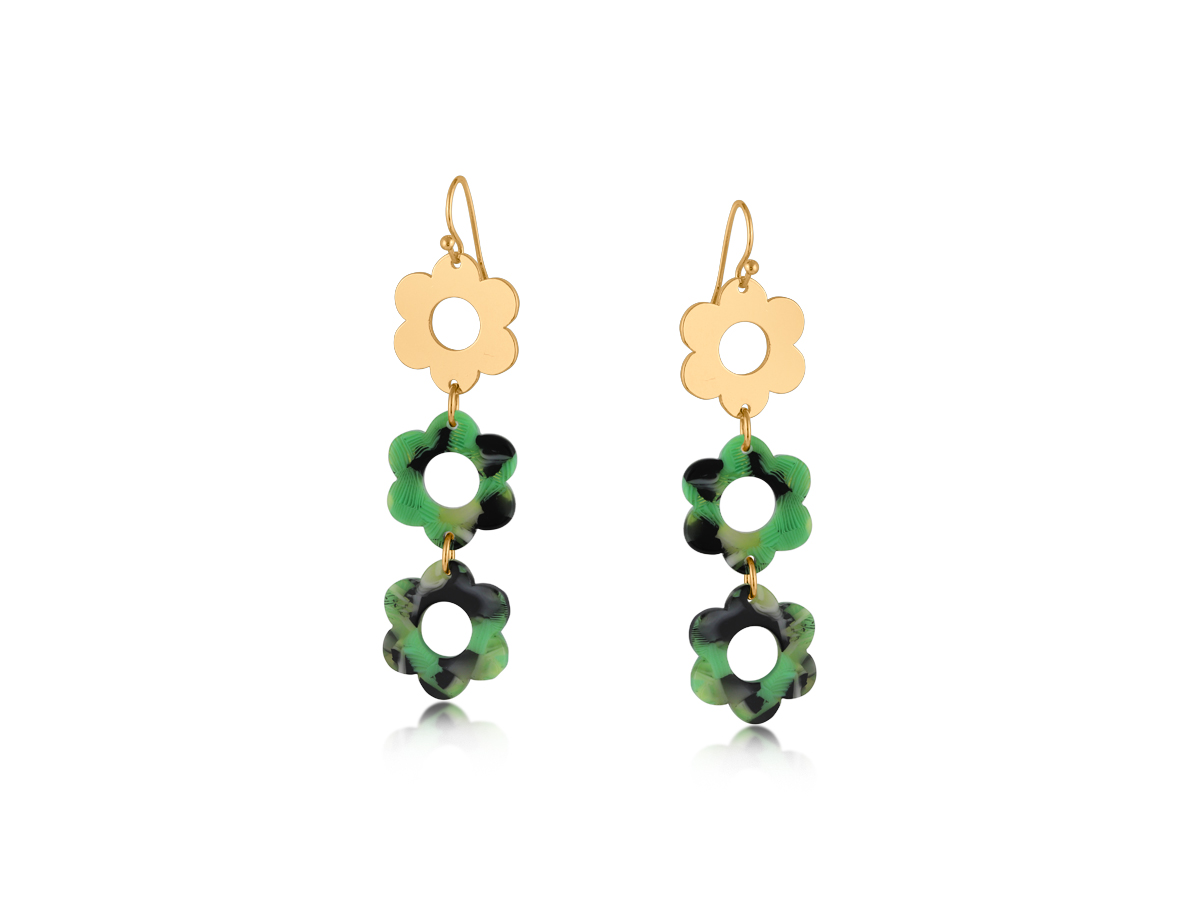 Picture of GREEN  ISABELLA FLORAL METAL AND RESIN DROP EARRIN